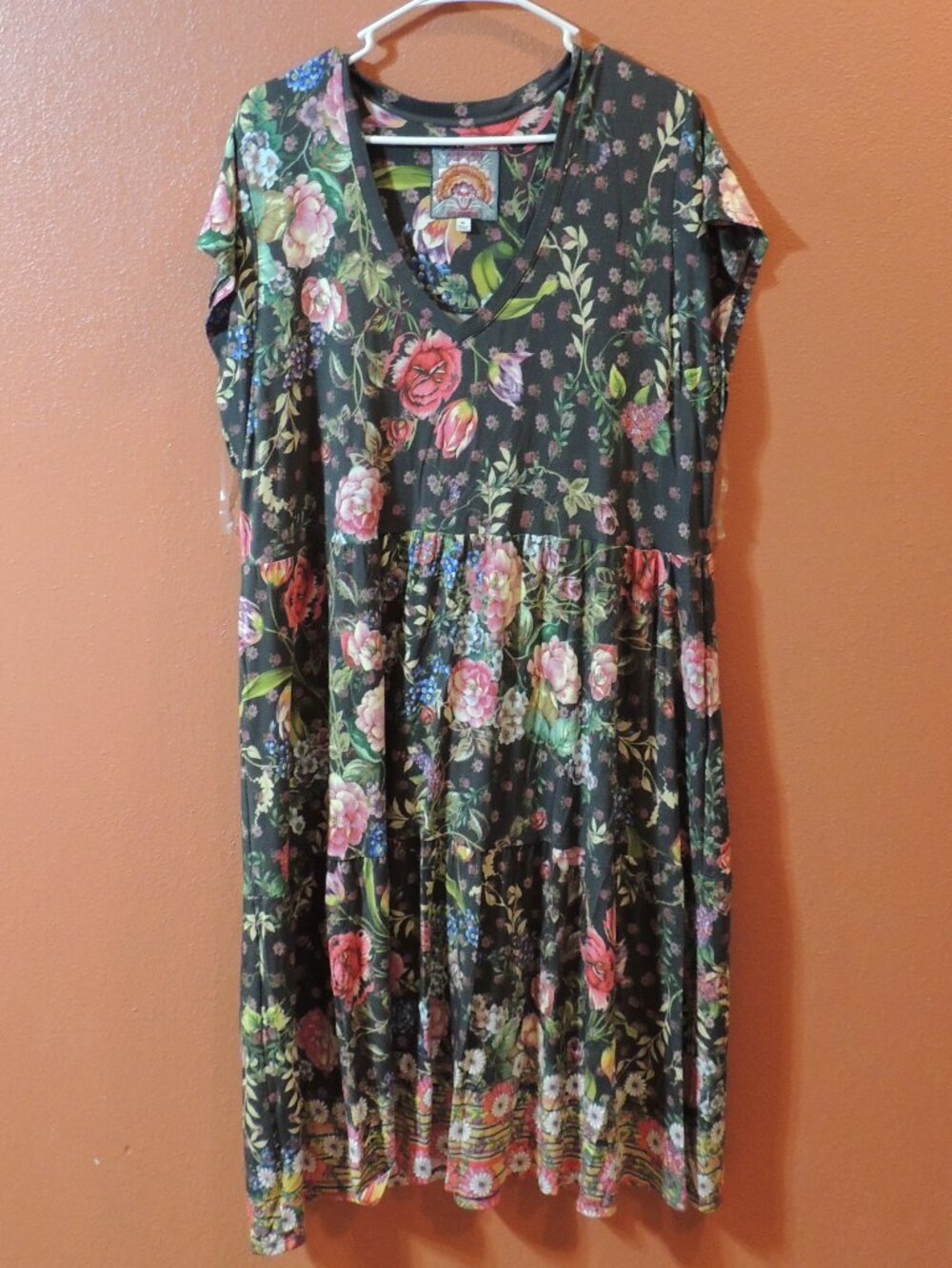 Johnny Was Dress Woman X Large Red Black Yellow Floral Outdoors Walking Dress